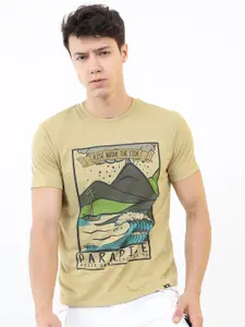 HIGHLANDER Men Beige Printed Slim Fit T-shirt