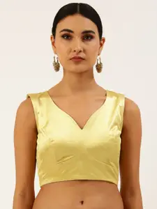 panchhi Women Yellow Sweetheart Neck Velvet Saree Blouse