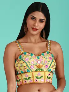 panchhi Yellow Embroidered Readymade Blouse