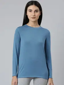 Kosha Women Pastel Blue Solid Merino Wool & Bamboo Long Sleeves Thermal Top
