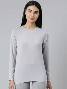 Kosha Women Grey Solid Merino Wool & Bamboo Long Sleeves Thermal Top