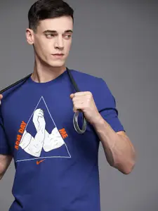 Nike Men Blue Graphic Printed HUMOR Dri-FIT Training T-shirt