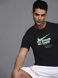 Nike Men Black Typography Printed Dri-FIT T-shirt