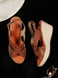 Monrow Tan Colourblocked PU Wedge Sandals