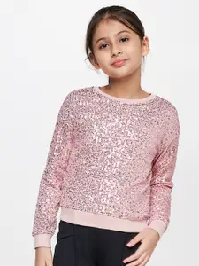 AND Girls Pink Embellished Sweatshirt