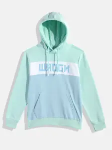 WROGN YOUTH Boys Sea Green & Blue Colourblocked Hooded Sweatshirt