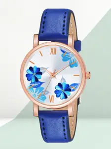 Shocknshop Women Blue Printed Dial & Blue Leather Straps Analogue Watch W47Blue