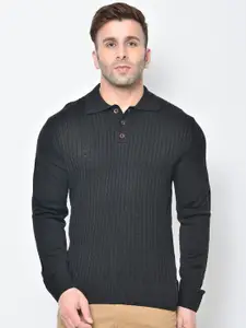 CHKOKKO Men Black Cable Knit Wool Pullover