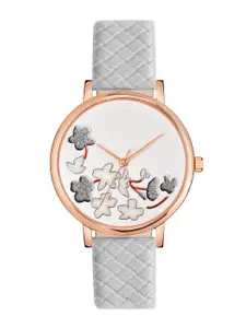 Shocknshop Women Grey Printed Dial & Grey Leather Straps Analogue Watch MT505