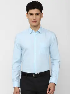 Peter England Men Blue Slim Fit Grid Tattersall Checks Checked Formal Shirt