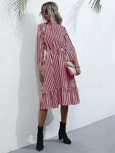 StyleCast Red Striped Shirt Midi Dress