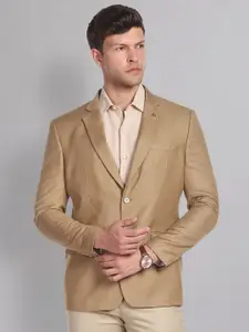 AD By Arvind Men Khaki-Coloured Solid Single-Breasted Tailored-Fit Blazer