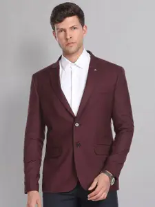 AD By Arvind Men Maroon Solid Tailored-Fit Twill-Weave Single-Breasted Formal Blazer