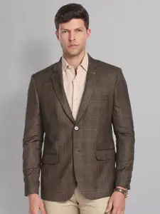 AD By Arvind Men Brown Checked Single-Breasted Formal Blazer
