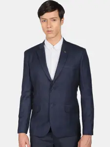 AD By Arvind Men Navy Blue Checked Single-Breasted Tailored-Fit Blazers