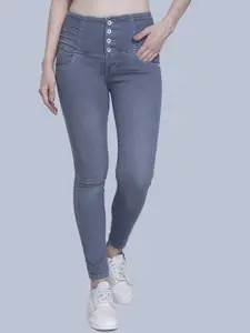 FCK-3 Women Grey Melange Hottie High-Rise Light Fade Embroidered Stretchable Jeans
