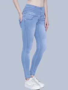 FCK-3 Women Turquoise Blue Hottie High-Rise Heavy Fade Embroidered Stretchable Jeans