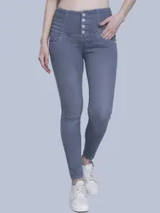 FCK-3 Women Grey Melange Hottie High-Rise Light Fade Embroidered Stretchable Jeans