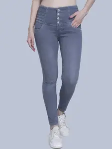 FCK-3 Women Grey Melange Hottie High-Rise Light Fade Embroidered Stretchable Jeans
