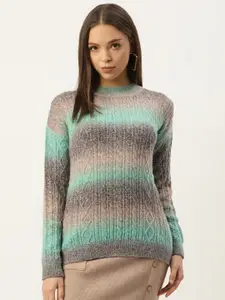 Madame Women Charcoal Grey & Blue Ombre Pullover Sweater