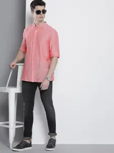 Nautica Band Collar Slim Fit Linen-Cotton Casual Shirt