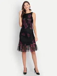 D 'VESH Black Floral Net A-Line Dress