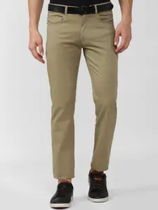 Peter England Casuals Men Khaki Textured Slim Fit Trousers