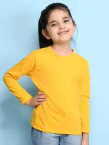 NUSYL Girls Yellow Solid T-shirt