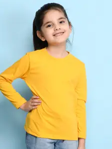 NUSYL Girls Yellow Round Neck Full Sleeves T-shirt