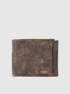 Levis Men Brown Textured Leather Two Fold Wallet