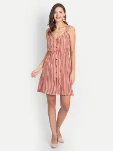 D 'VESH Peach-Coloured Striped Crepe Dress