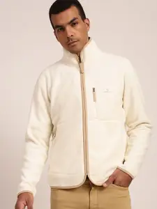 GANT Men Cream-Coloured Water Resistant Bomber with Embroidered Jacket