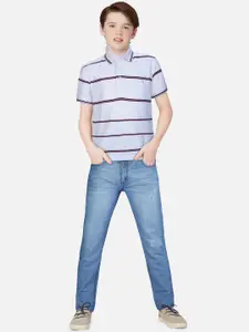 Gini and Jony Boys White & Pink Striped Polo Collar Cotton T-shirt