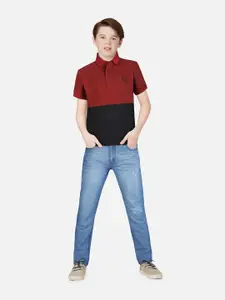 Gini and Jony Boys Black & Red Colourblocked Polo Collar T-shirt