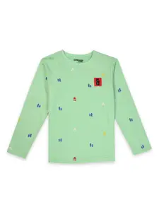 Gini and Jony Boys Green Printed Cotton T-shirt