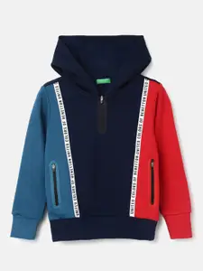 United Colors of Benetton Boys Navy Blue & Blue Colourblocked Hooded Sweatshirt