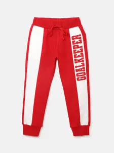 United Colors of Benetton Boys Red & White Printed Regular-Fit Joggers