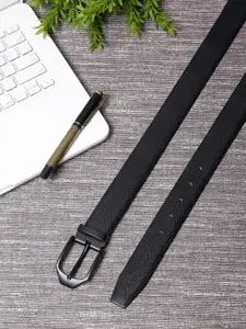 LOUIS STITCH Men Black Textured Leather Formal Belt