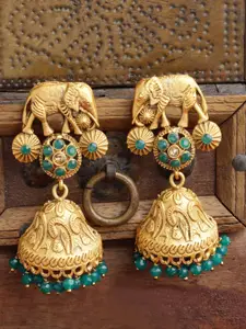 PANASH Gold-Toned & Green Dome Shaped Jhumkas Earrings