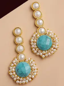 PANASH Gold-Toned & Blue Contemporary Drop Earrings