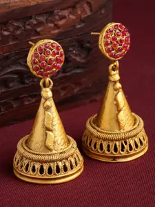 PANASH Gold-Toned & Red Dome Shaped Jhumkas Earrings