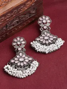 PANASH Silver-Toned & White Floral Drop Earrings