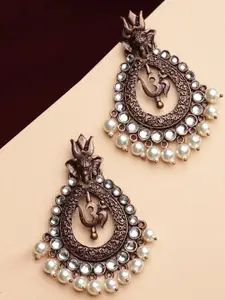 PANASH Copper-Toned & White Crescent Shaped Drop Earrings