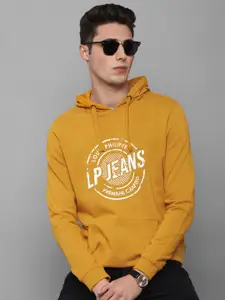 Louis Philippe Jeans Men Mustard Printed Hooded Cotton Sweatshirt