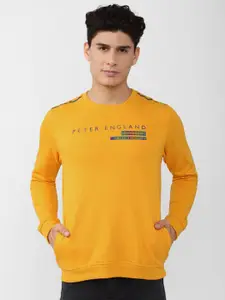 Peter England Casuals Men Mustard Yellow Printed Pullover Sweatshirt