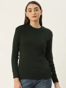 FABNEST Women Olive Green Solid Sweater
