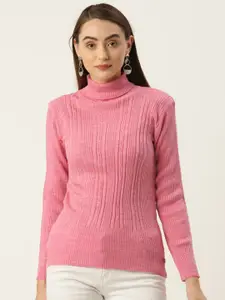 FABNEST Women Pink Turtle Neck Sweater