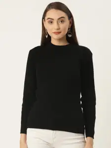 FABNEST Women Black Solid Sweater