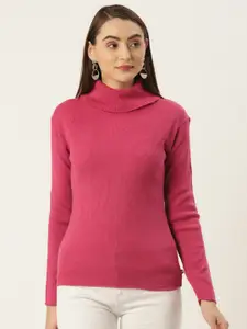 FABNEST Women Pink Turtle Neck Sweater