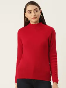FABNEST Women Red Turtle Neck Sweater